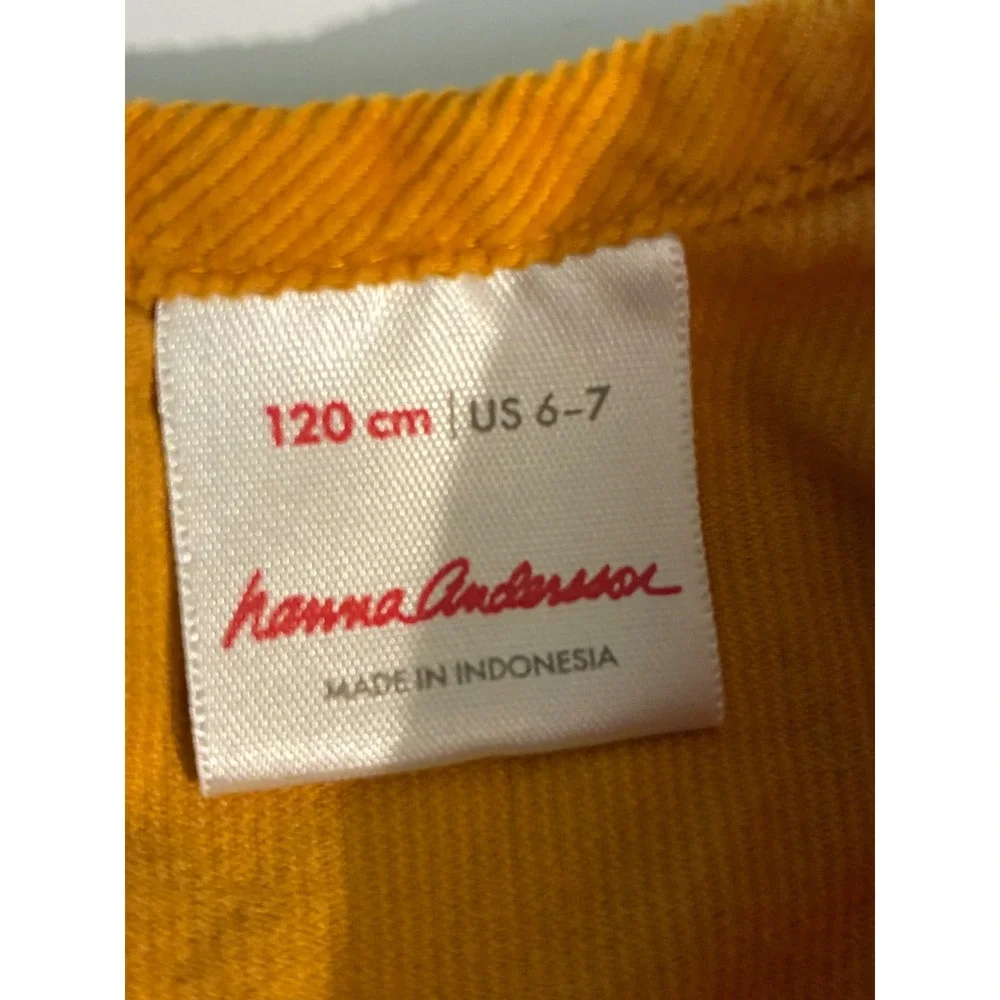 Hanna Andersson Girls Mustard Yellow Corduroy Tiered Dress 120cm US 6-7 Cotton